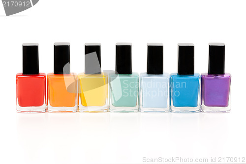 Image of seven bottles of nail varnish