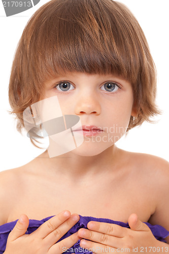 Image of Portrait of a charming young girl close-up in the studio