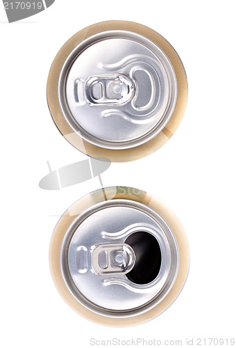 Image of Two beer can on white background