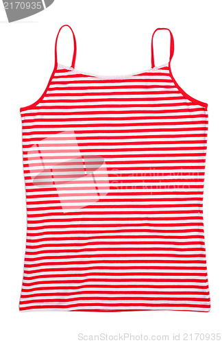 Image of Front view of red stripped shirt