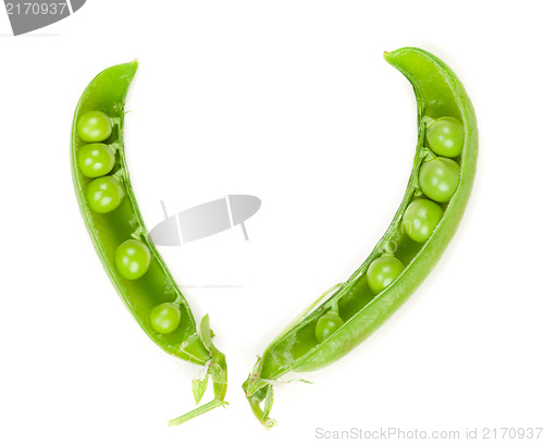 Image of Fresh green pea pod isolated on white background