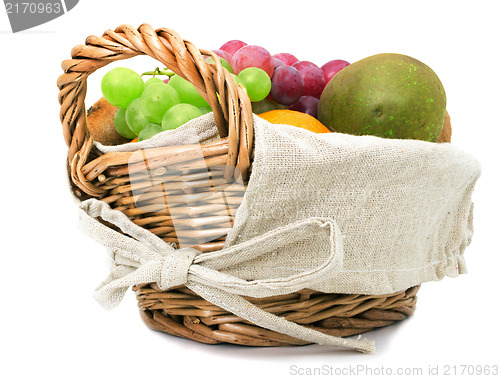 Image of Fruits in the basket on a white background