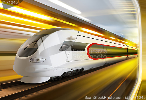 Image of super streamlined train in tunnel