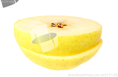 Image of Two slices of a fresh yellow apple