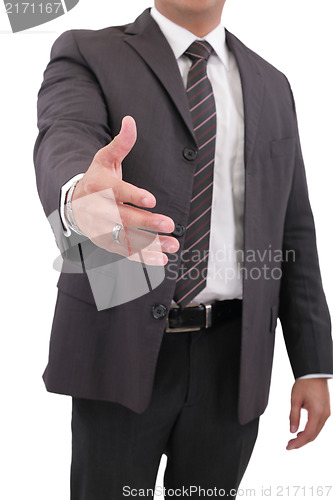 Image of Business man with hand extended to handshake - isolated over whi