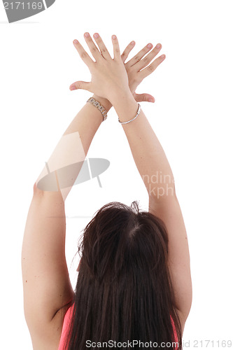 Image of Beautiful woman stretching after workout