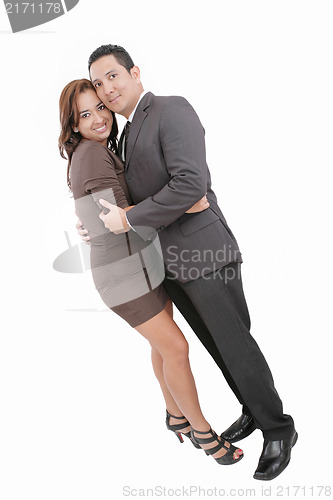 Image of Happy young beautiful smiling couple - isolated. Full-length por