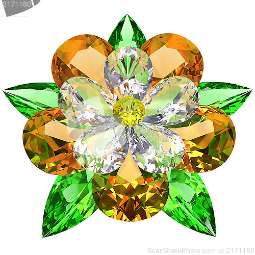 Image of Flower composed of colored gemstones on white