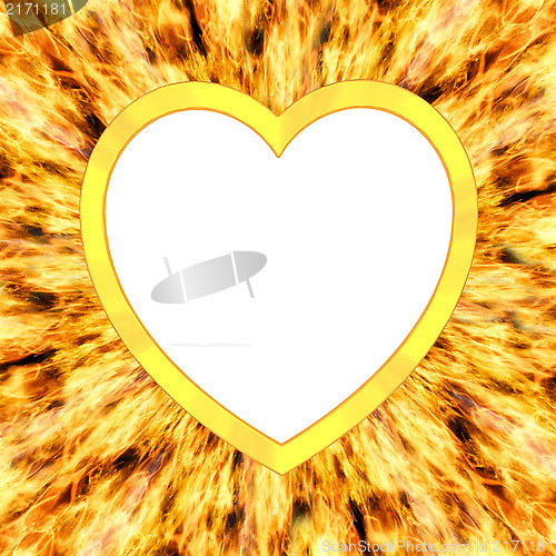 Image of Heart shaped frame on flame background