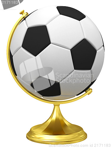 Image of Soccer ball as terrestrial globe on golden stand