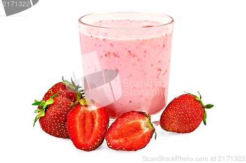Image of Milkshake with whole strawberries and cut