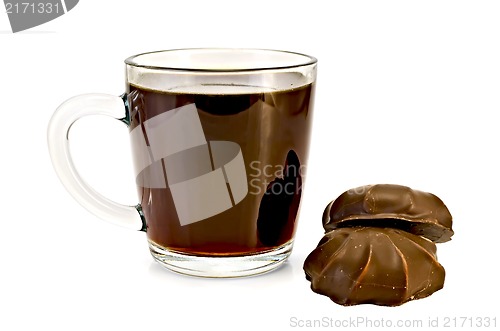 Image of Coffee in glass mug with marshmallow