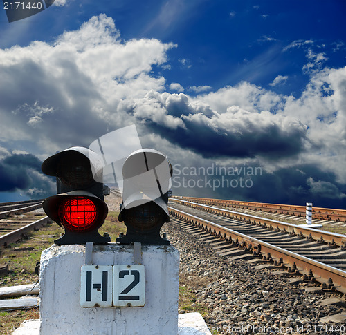 Image of red semaphore on the rail road