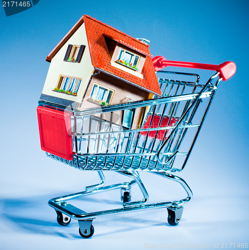 Image of shopping cart and house