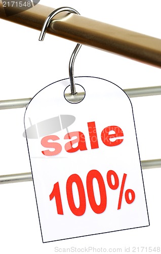 Image of Sale. A hanger with labels on a white background.