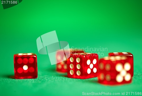 Image of red dices on green cloth