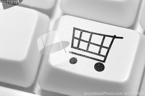 Image of The button for purchases on the keyboard. Online shop. 