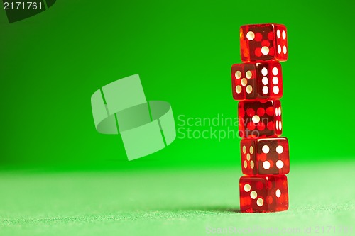 Image of red dices on green cloth