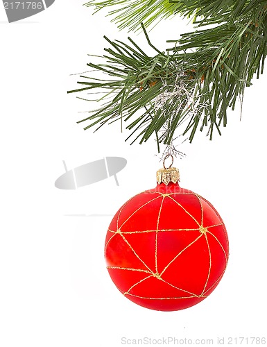 Image of Christmas fur-tree on a white background with a ball
