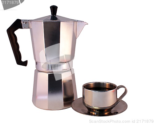 Image of Moka Pot and Cup of Coffee 