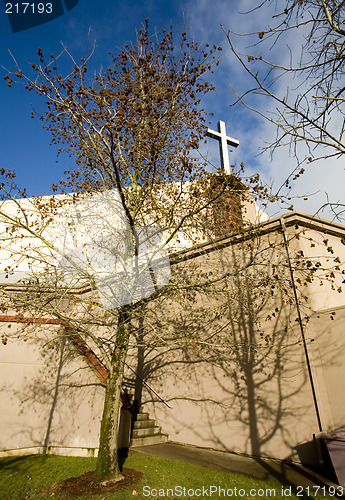 Image of Church, Cross, and Blue Sky