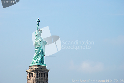 Image of The Statue of Liberty against a blue sky