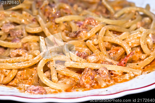 Image of Pasta- Spaghetti with cream and bacon.