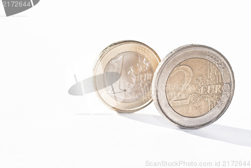 Image of euro coins over white