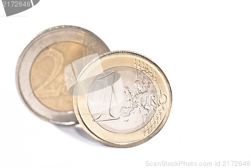 Image of euro coins over white