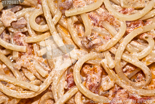 Image of Pasta- Spaghetti with cream and bacon.