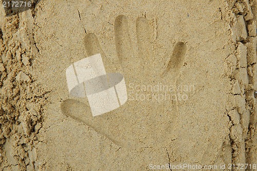 Image of hand print in the sand