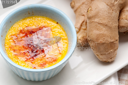 Image of fresh ginger creme brulee dessert 