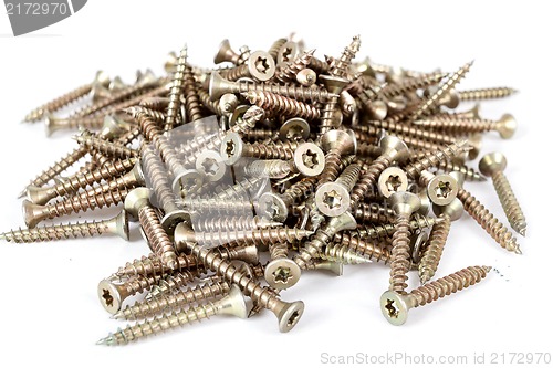 Image of Closeup pile of screw on white