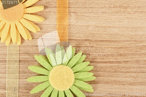 Image of wooden board for spring message with flowers