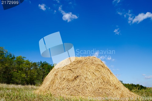 Image of stack of straw under deep blue sky