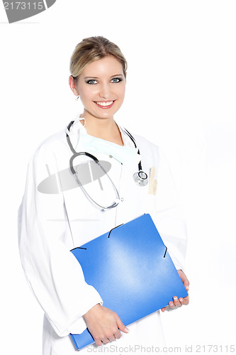 Image of Smiling woman doctor doing rounds