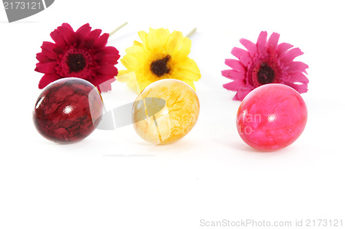 Image of Three colourful Easter Eggs with flowers