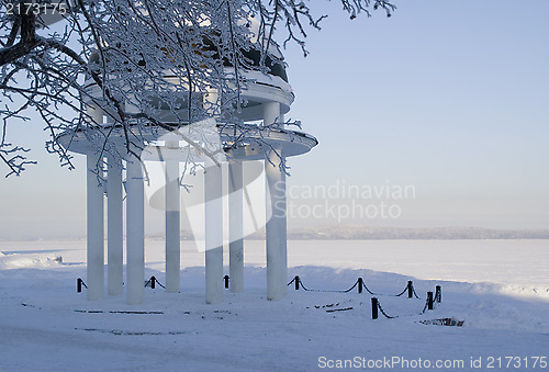 Image of Petrozavodsk city rotunda on Onego lake in winter