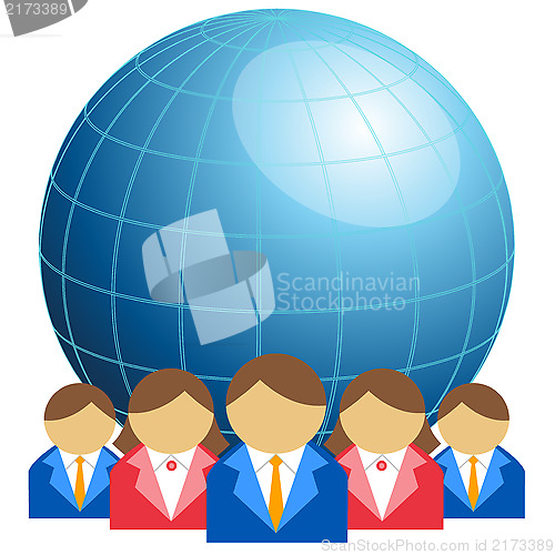 Image of Business men and women with globe