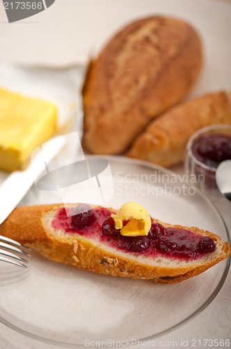Image of bread butter and jam 