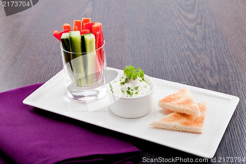 Image of fresh vegetables and cream cheese dip snack