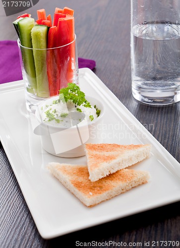 Image of fresh vegetables and cream cheese dip snack