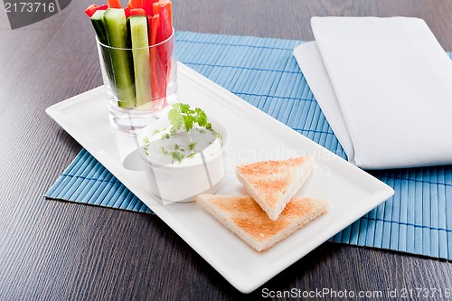 Image of fresh vegetables and cream cheese dip snack