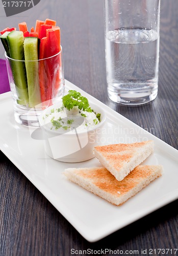 Image of fresh vegetables and cream cheese dip snack