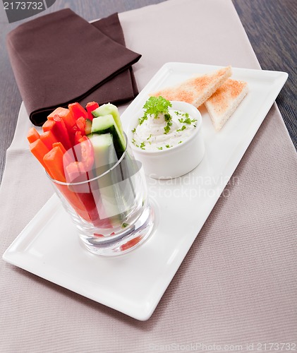 Image of fresh vegetables and cream cheese dip snack