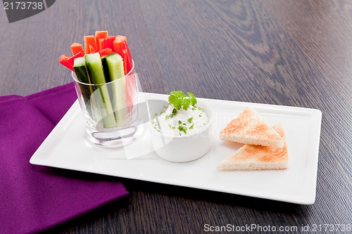 Image of fresh vegetables and cream cheese dip snack