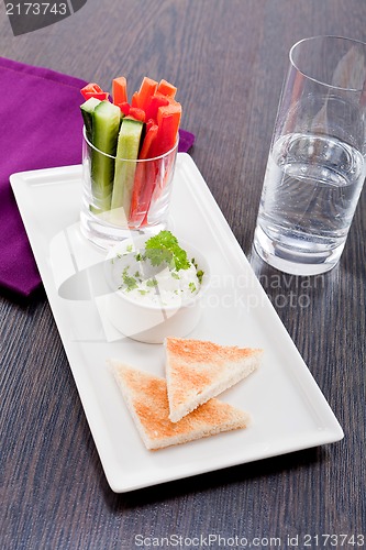 Image of fresh vegetables and cream cheese dip snack