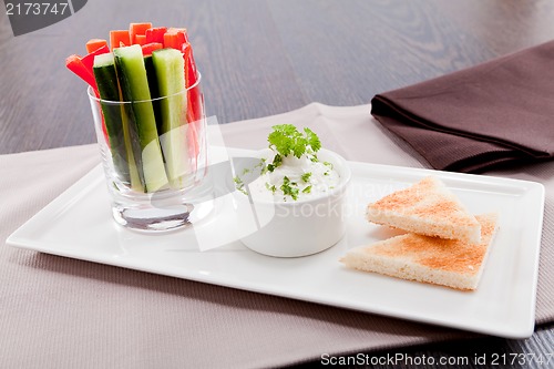 Image of fresh vegetables and cream cheese dip snack