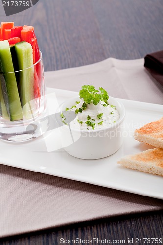 Image of fresh vegetables and cream cheese dip snack