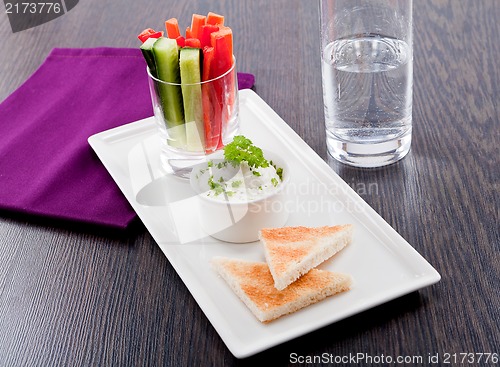 Image of fresh vegetables and cream cheese dip snack